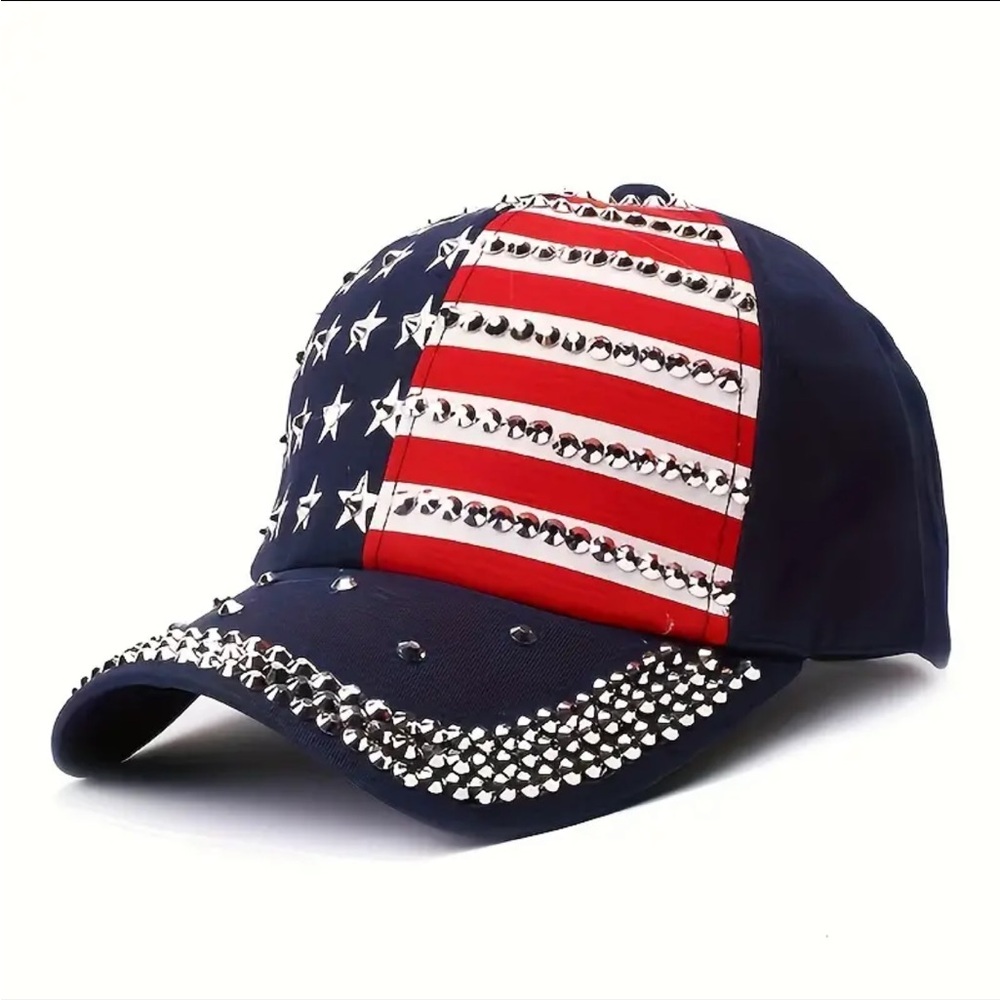 🇺🇸 1 Patriotic Rhinestone Baseball Cap - American Flag Star & Stripe - Picture 6 of 6